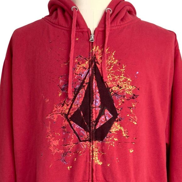 Vintage Volcom Hoodie Men’s XXL 2X Red Full Zip Y2K Skate Grunge Streetwear - Picture 1 of 9